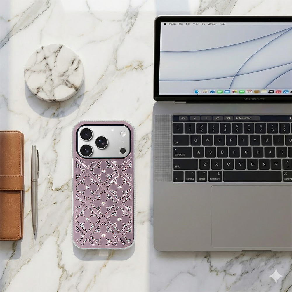 Pokrowiec etui z kryszta�kami Flower Case r�owy Samsung Galaxy S26 Plus / 6