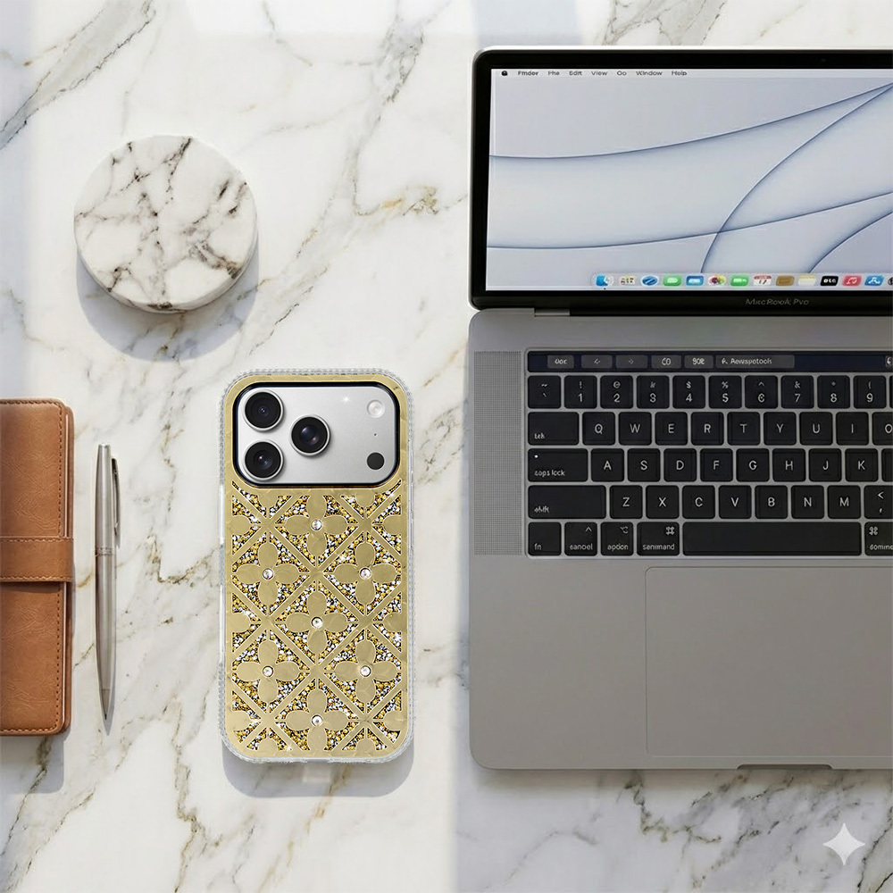 Pokrowiec etui z kryszta�kami Flower Case z�oty Samsung Galaxy S26 Plus / 6