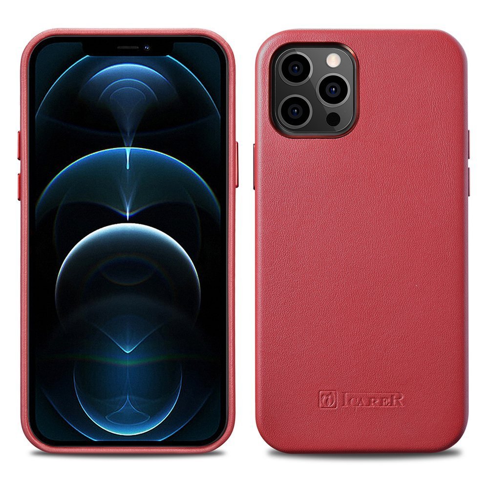Pokrowiec iCarer Case Leather MagSafe czerwony Apple iPhone 12 / 2