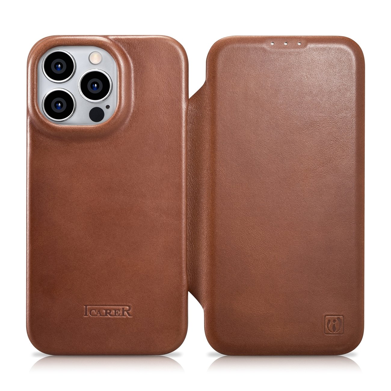 Pokrowiec iCarer CE Oil Wax Premium Leather Folio Case brzowy Apple iPhone 14 Pro