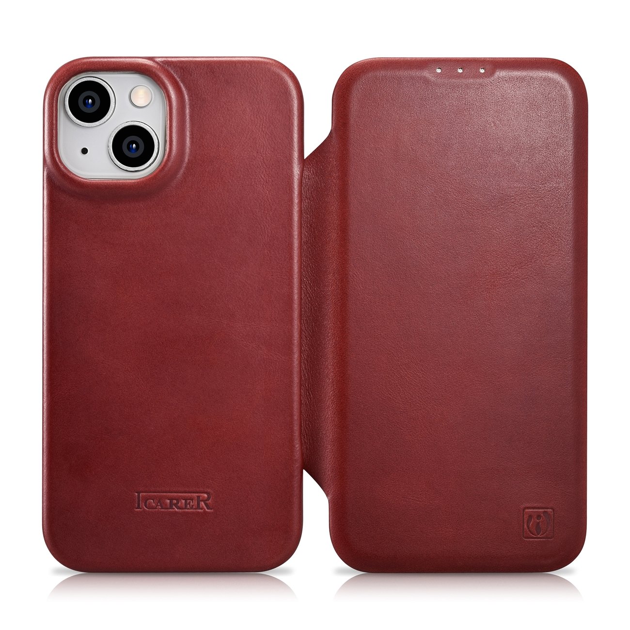 Pokrowiec iCarer CE Oil Wax Premium Leather Folio Case czerwony Apple iPhone 14