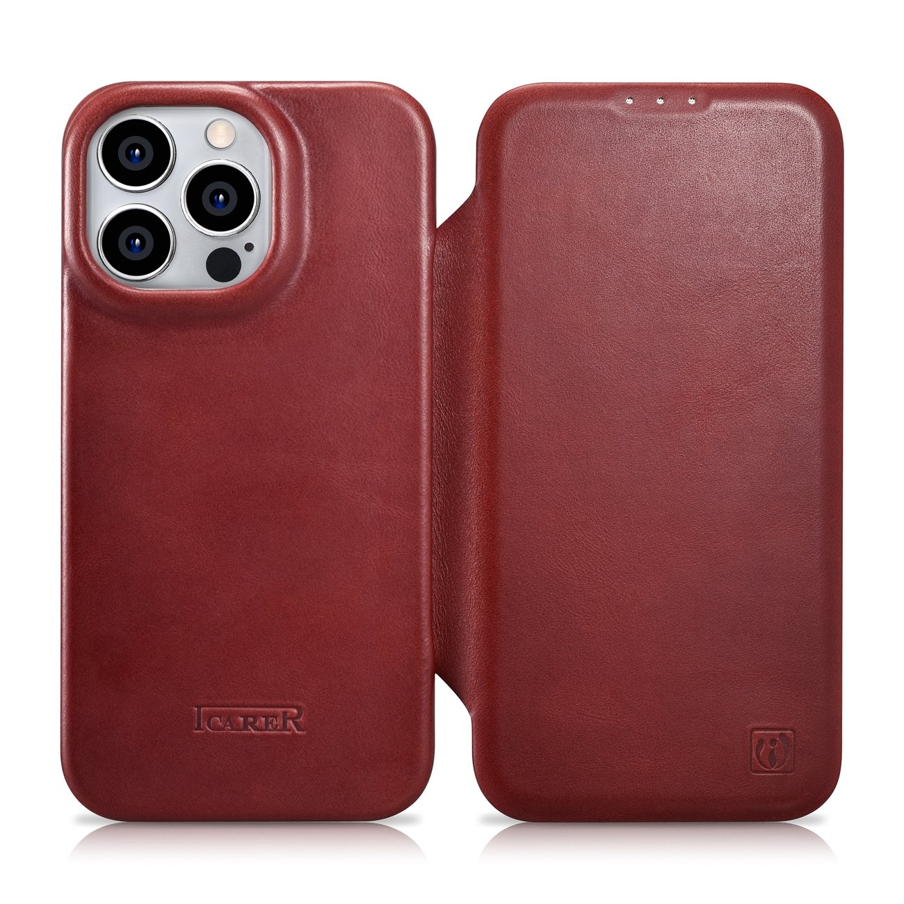 Pokrowiec iCarer CE Oil Wax Premium Leather Folio Case czerwony Apple iPhone 14 Pro