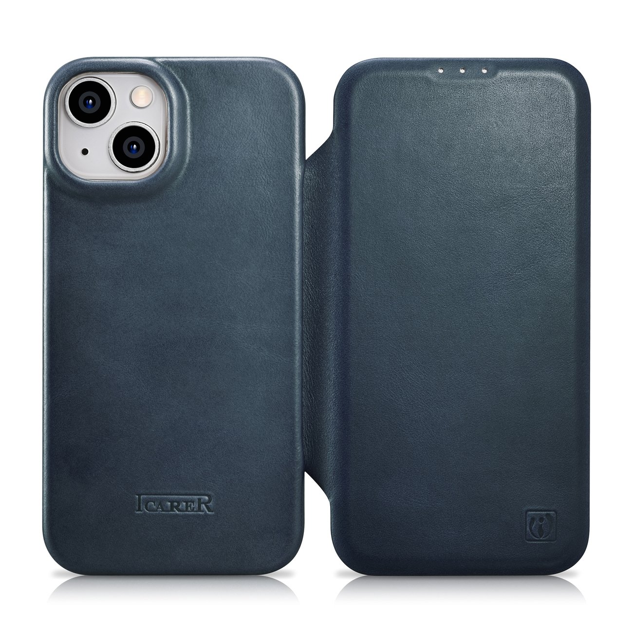 Pokrowiec iCarer CE Oil Wax Premium Leather Folio Case niebieski Apple iPhone 14