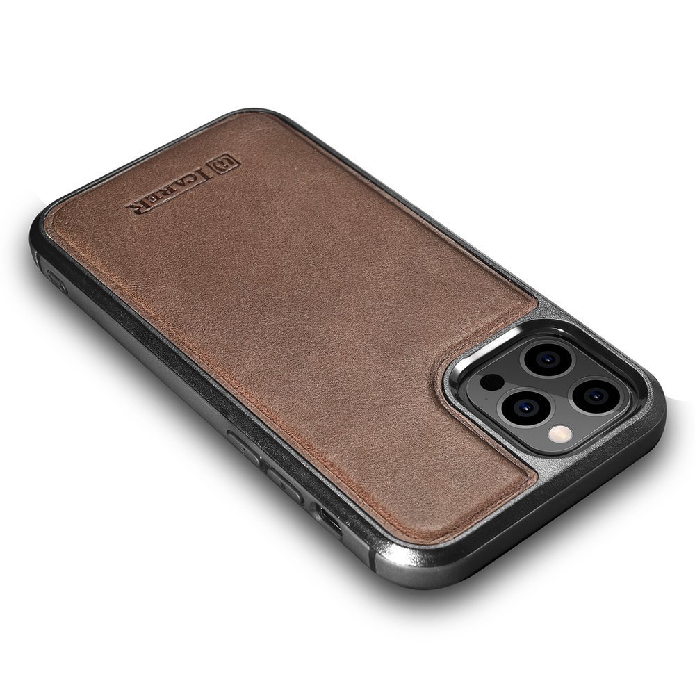 Pokrowiec iCarer Leather Oil Wax brzowy Apple iPhone 12 Pro / 3