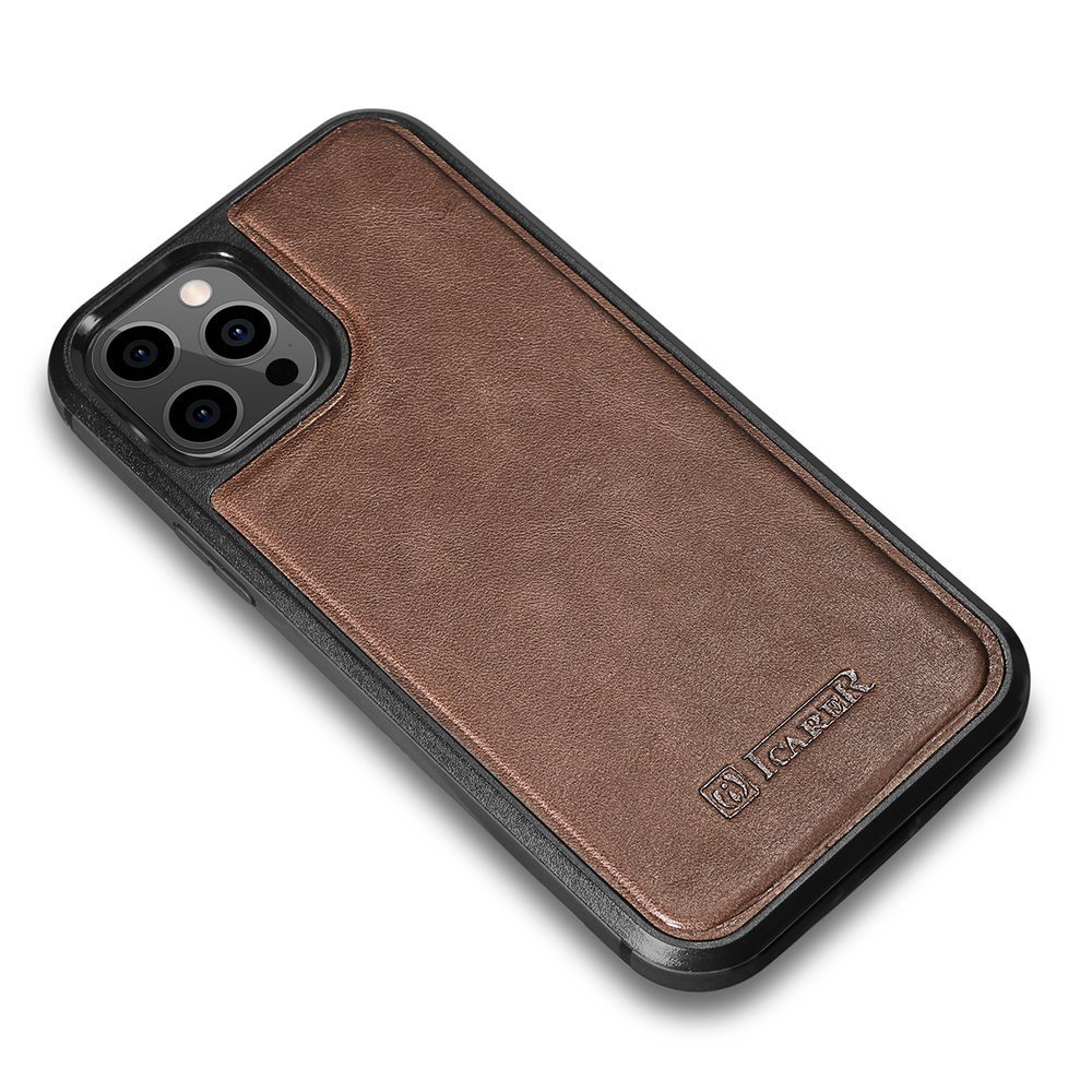 Pokrowiec iCarer Leather Oil Wax brzowy Apple iPhone 12 Pro / 4