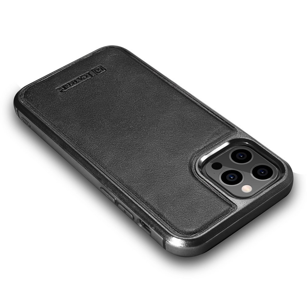 Pokrowiec iCarer Leather Oil Wax czarny Apple iPhone 12 / 3