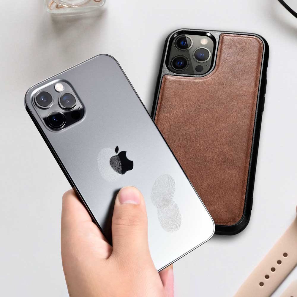 Pokrowiec iCarer Leather Oil Wax czarny Apple iPhone 12 Pro / 10