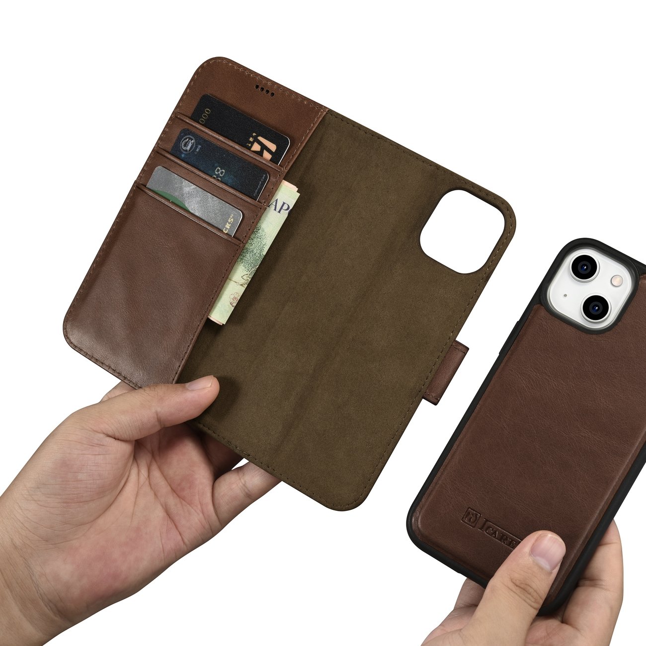 Pokrowiec iCarer Oil Wax Wallet Case 2in1 br�zowy Apple iPhone 14 / 12