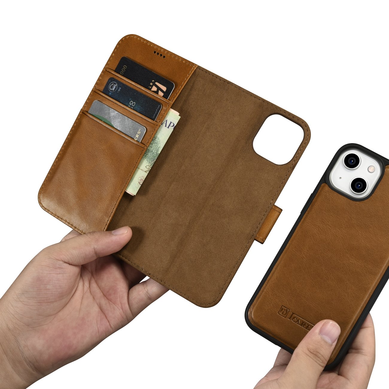Pokrowiec iCarer Oil Wax Wallet Case 2in1 br�zowy Apple iPhone 14 Plus / 11