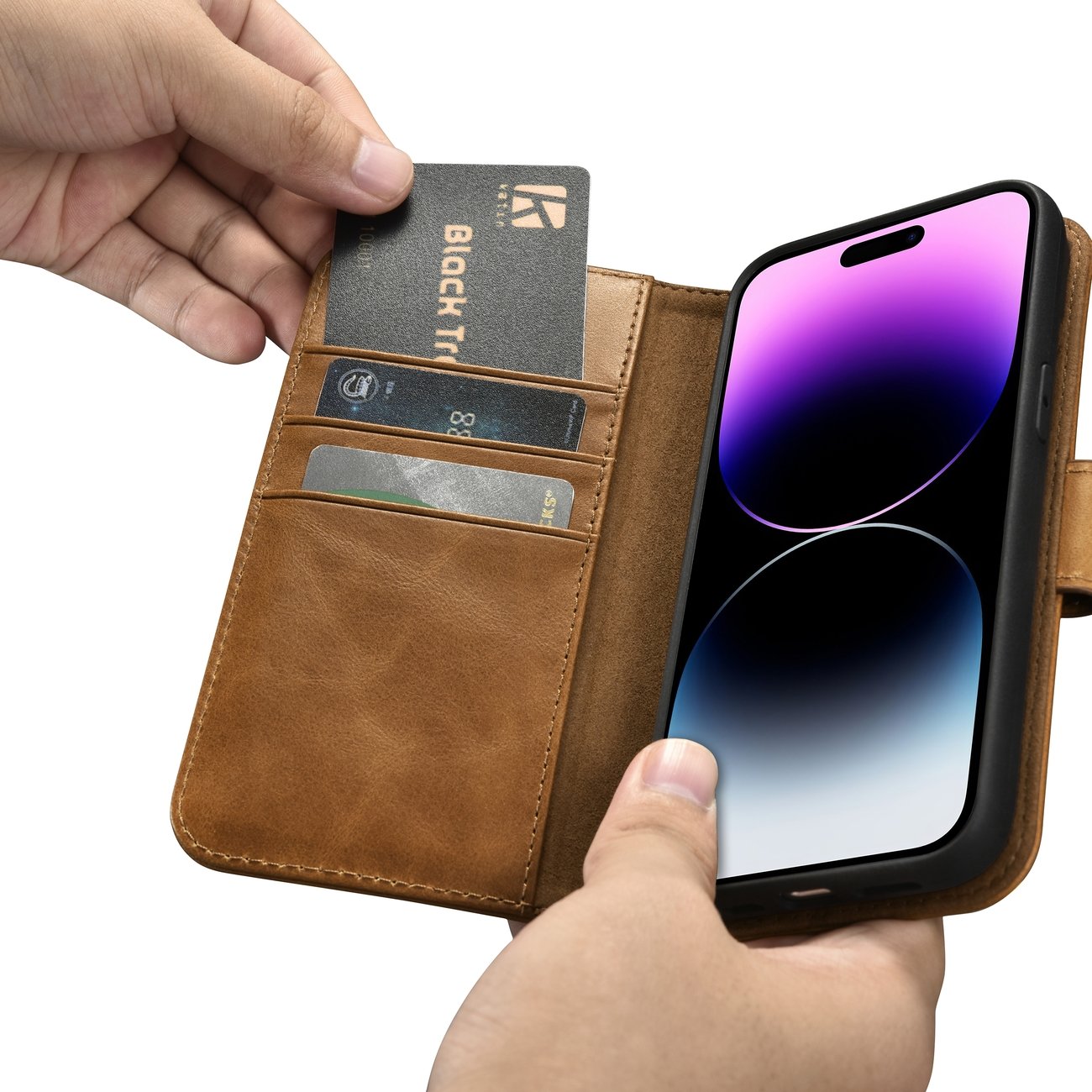 Pokrowiec iCarer Oil Wax Wallet Case 2in1 brązowy Apple iPhone 14 Pro / 12 Pokrowiec iCarer Oil Wax Wallet Case 2in1 brązowy Apple iPhone 14 Pro / 12