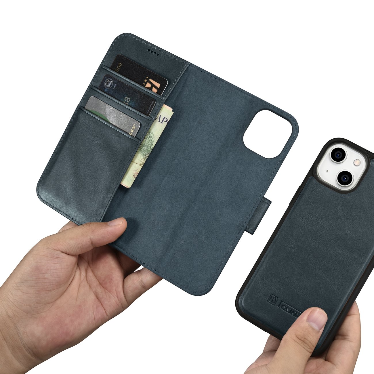 Pokrowiec iCarer Oil Wax Wallet Case 2in1 niebieski Apple iPhone 14 / 11