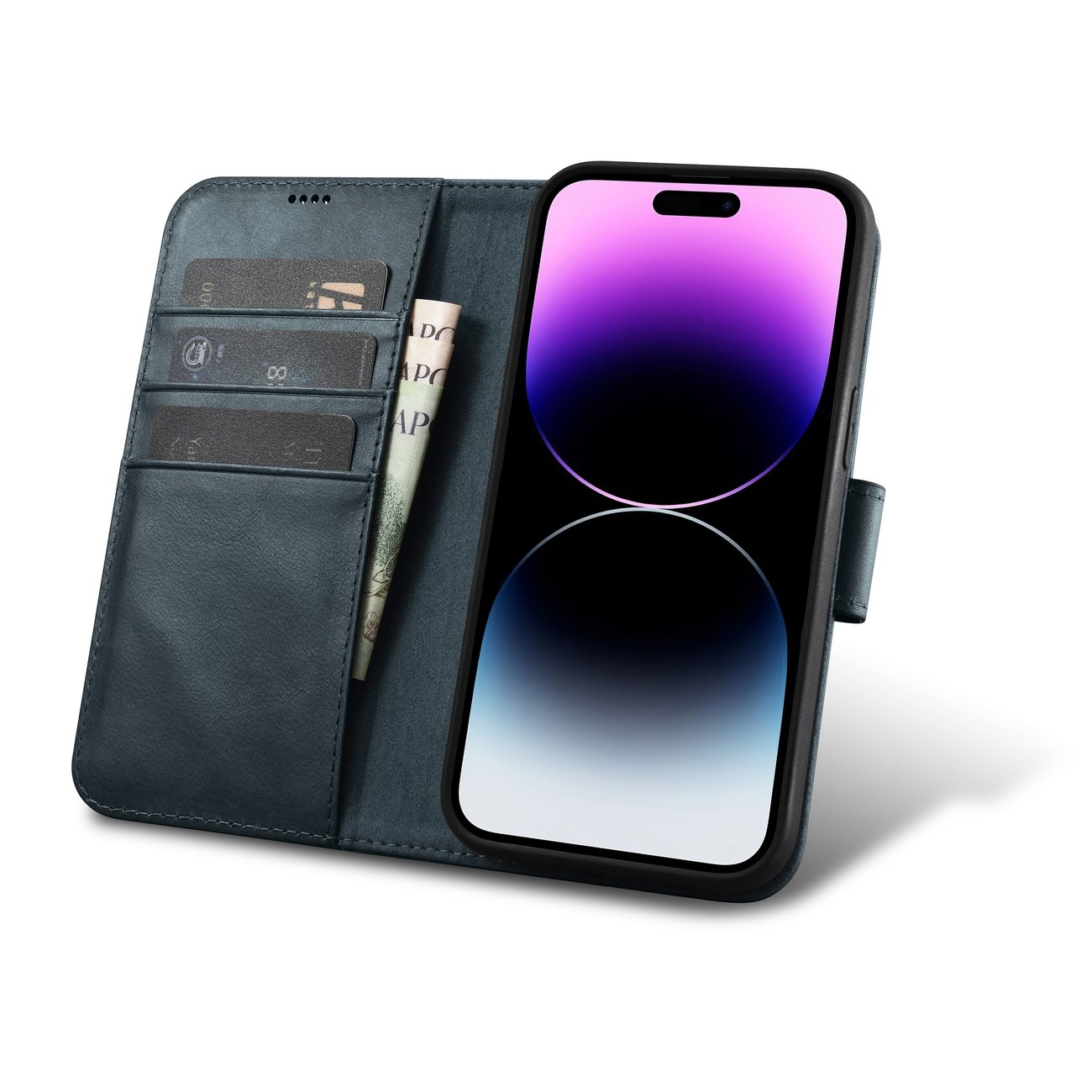 Pokrowiec iCarer Oil Wax Wallet Case 2in1 niebieski Apple iPhone 14 Pro Max / 2 Pokrowiec iCarer Oil Wax Wallet Case 2in1 niebieski Apple iPhone 14 Pro Max / 2