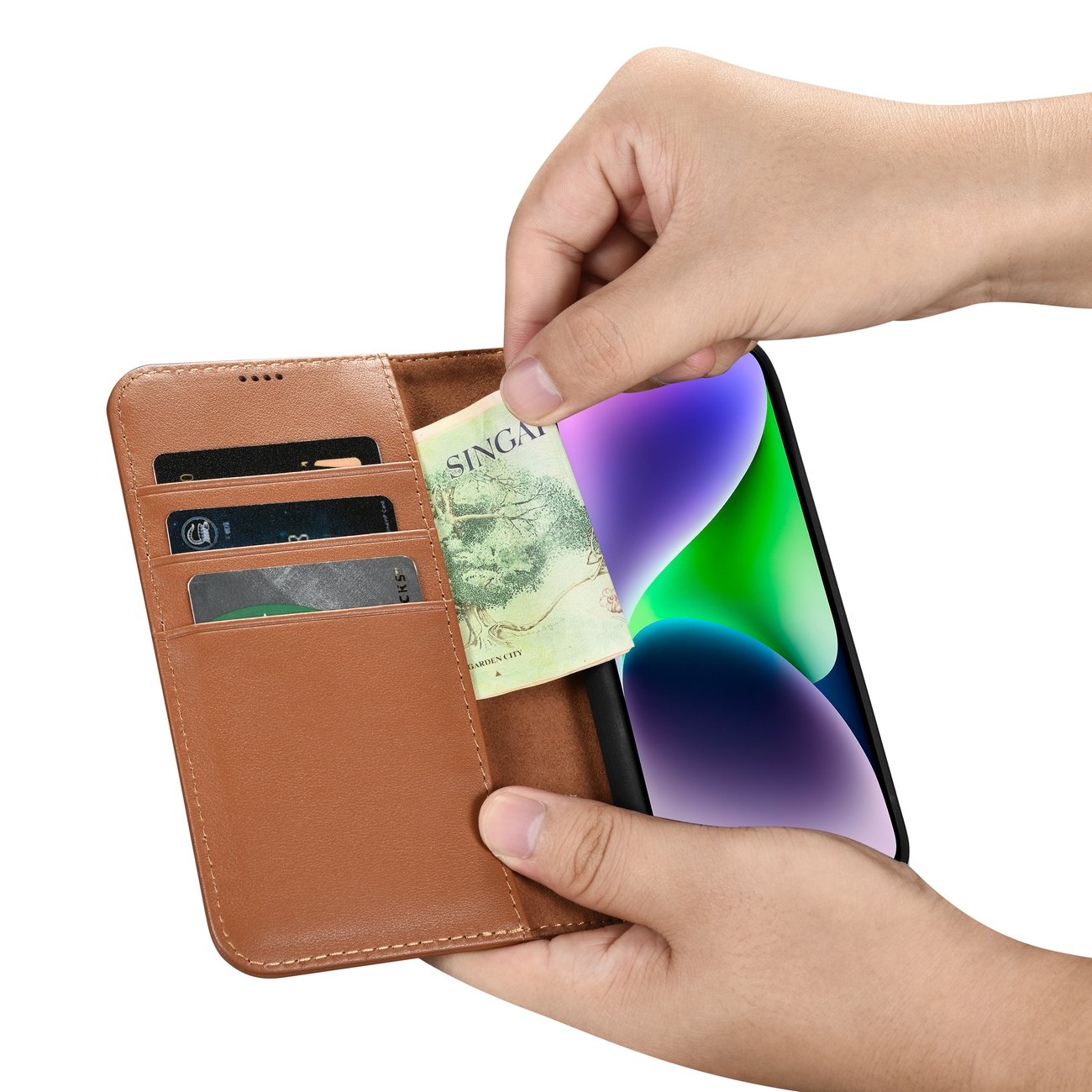 Pokrowiec iCarer Wallet Case 2in1 br�zowy Apple iPhone 14 Plus / 12