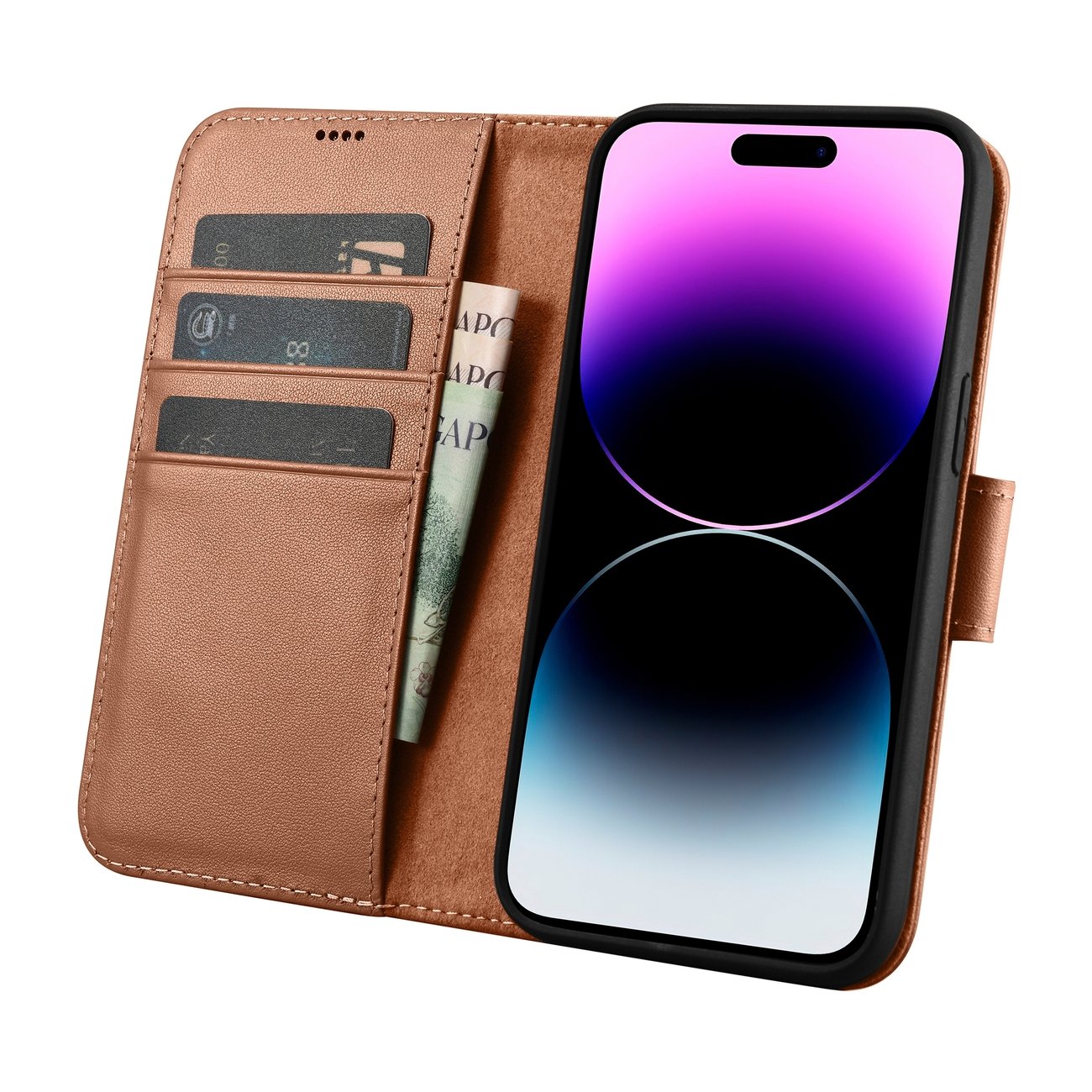 Pokrowiec iCarer Wallet Case 2in1 br�zowy Apple iPhone 14 Pro / 3