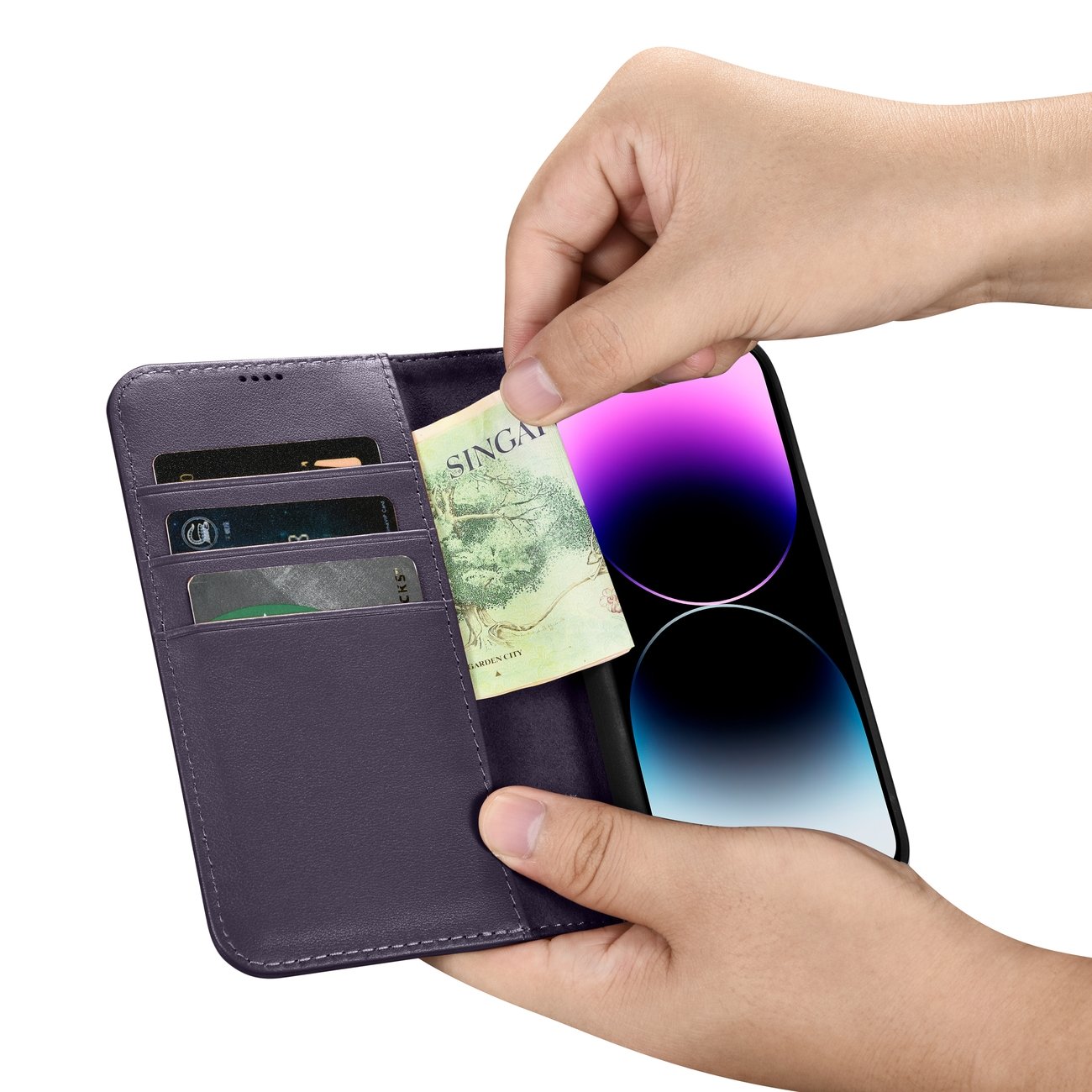 Pokrowiec iCarer Wallet Case 2in1 ciemnofioletowy Apple iPhone 14 Pro / 11