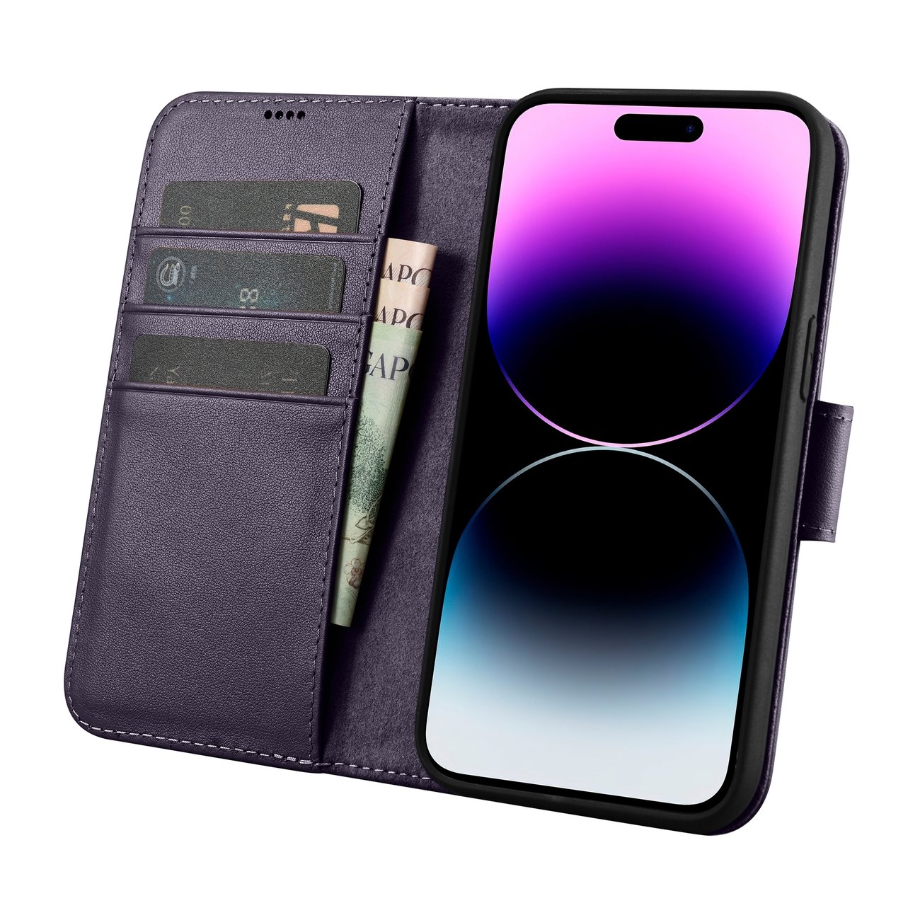 Pokrowiec iCarer Wallet Case 2in1 ciemnofioletowy Apple iPhone 14 Pro / 3