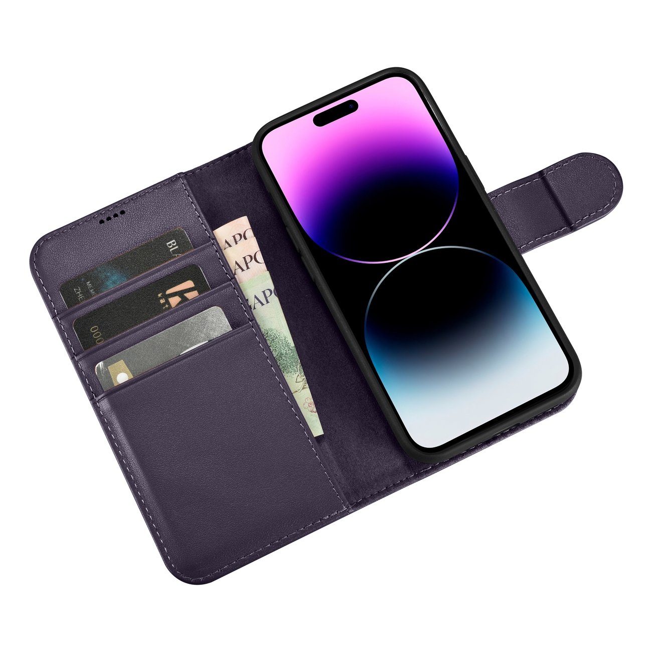 Pokrowiec iCarer Wallet Case 2in1 ciemnofioletowy Apple iPhone 14 Pro / 9