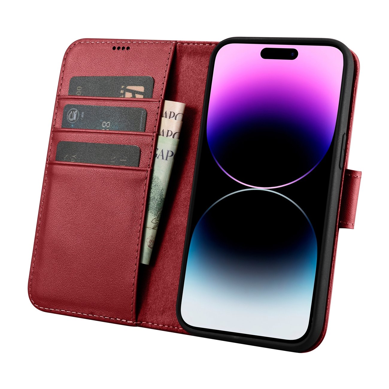 Pokrowiec iCarer Wallet Case 2in1 czerwony Apple iPhone 14 Pro Max / 3 Pokrowiec iCarer Wallet Case 2in1 czerwony Apple iPhone 14 Pro Max / 3