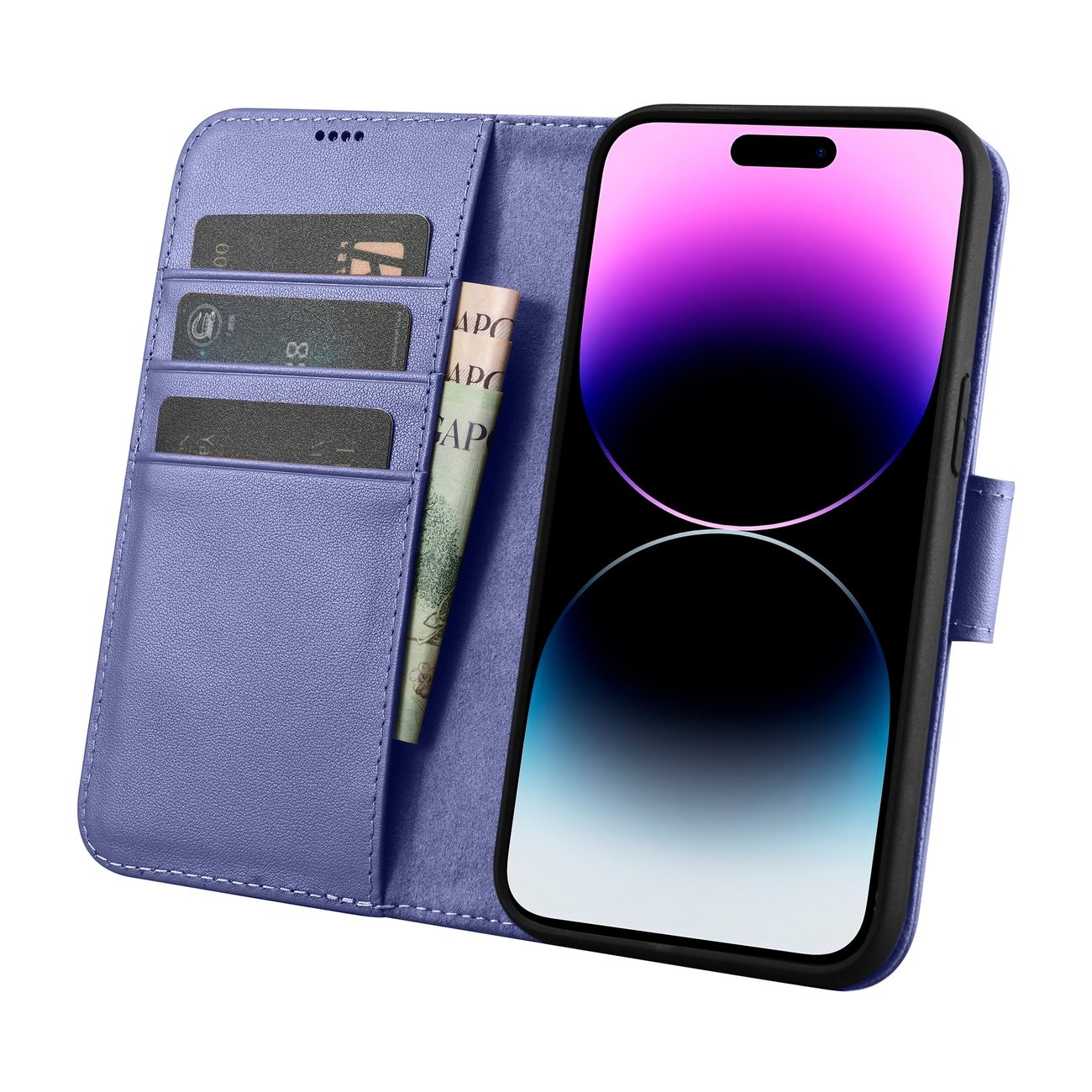 Pokrowiec iCarer Wallet Case 2in1 jasnofioletowy Apple iPhone 14 Pro / 3