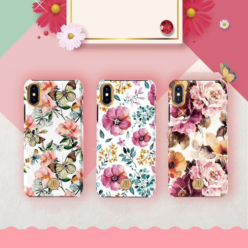 Pokrowiec Kingxbar Blossom z kryształami Swarovskiego niebieski Apple iPhone XS / 2 Pokrowiec Kingxbar Blossom z kryształami Swarovskiego niebieski Apple iPhone XS / 2
