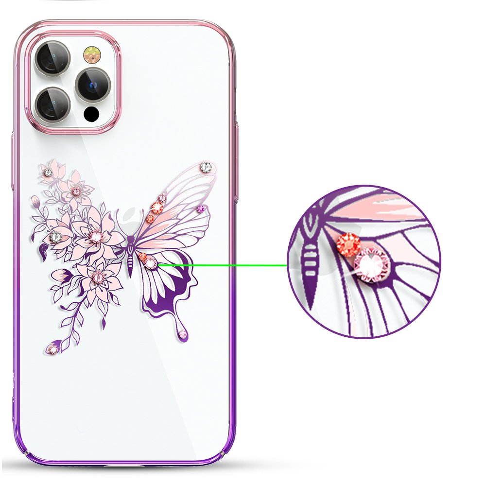 Pokrowiec Kingxbar Butterfly Series z kryształami Swarovskiego różowy Apple iPhone 12 Pro Max / 2 Pokrowiec Kingxbar Butterfly Series z kryształami Swarovskiego różowy Apple iPhone 12 Pro Max / 2
