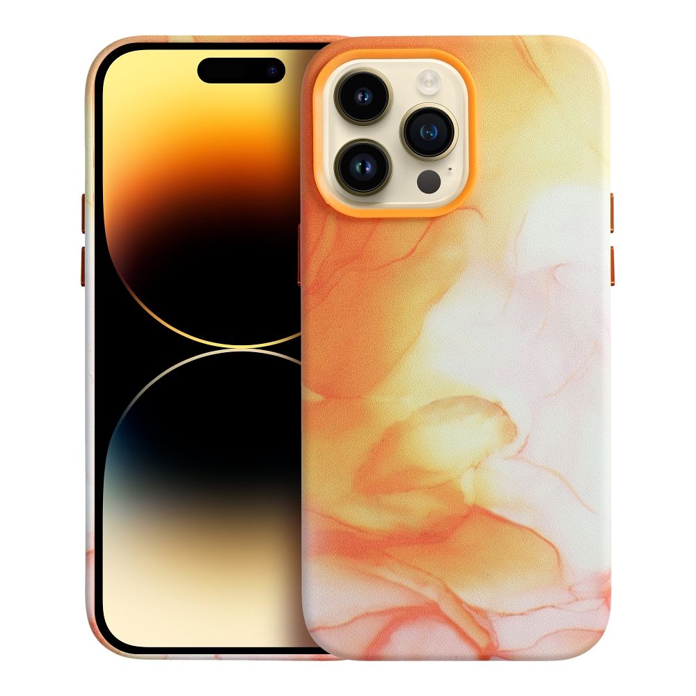 Pokrowiec Leather Mag Cover MagSafe wz�r orange splash Apple iPhone 13 Pro Max / 3