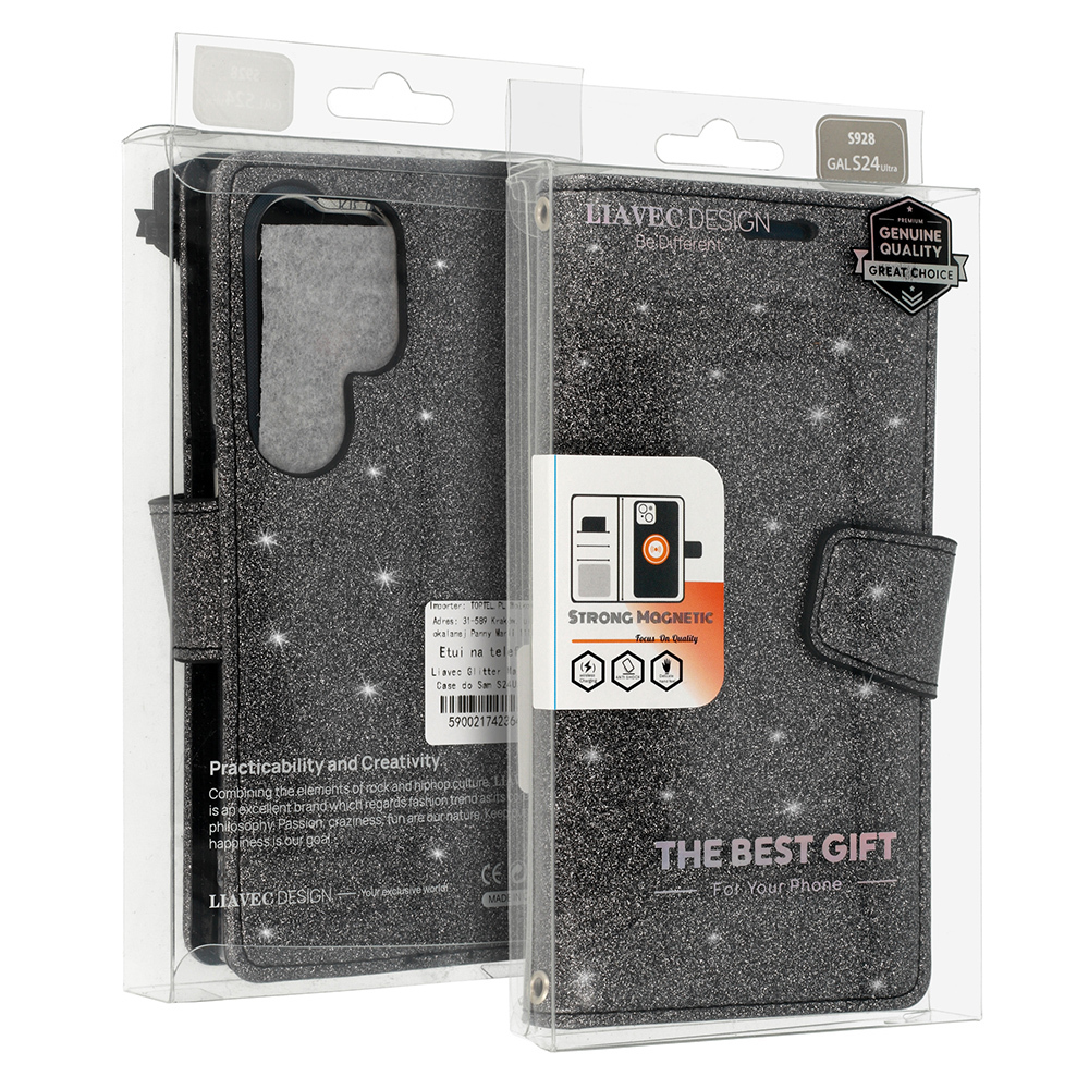 Pokrowiec Liavec Glitter Magsafe Book Case czarny Samsung Galaxy S22