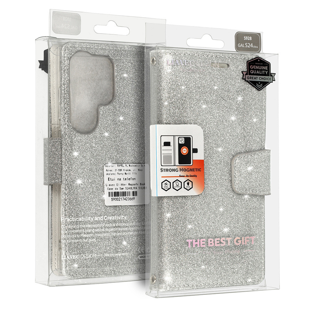 Pokrowiec Liavec Glitter Magsafe Book Case srebrny Samsung Galaxy S22