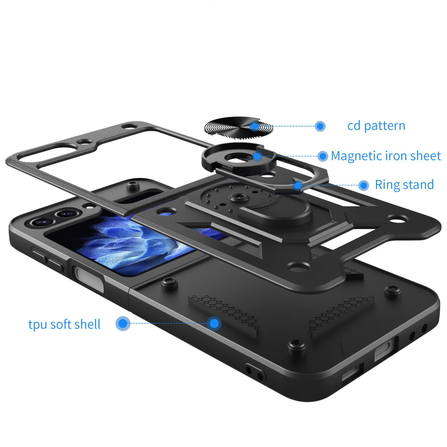Pokrowiec pancerny Slide Camera Armor Case czarny Samsung Galaxy Z Flip 5 / 3
