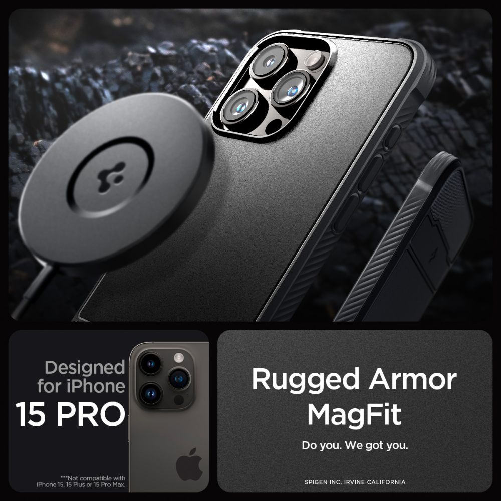 Pokrowiec pancerny Spigen Rugged Armor czarny Apple iPhone 15 Pro / 11