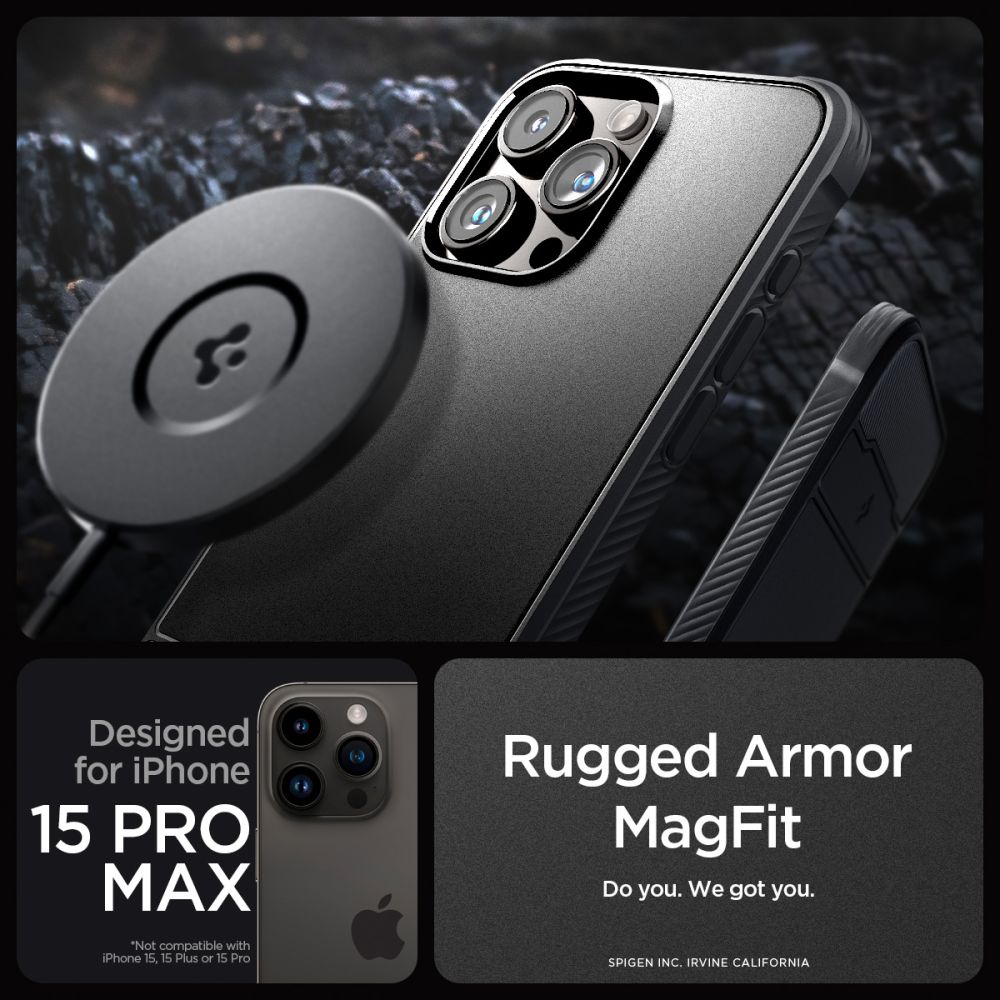 Pokrowiec pancerny Spigen Rugged Armor czarny Apple iPhone 15 Pro Max / 10