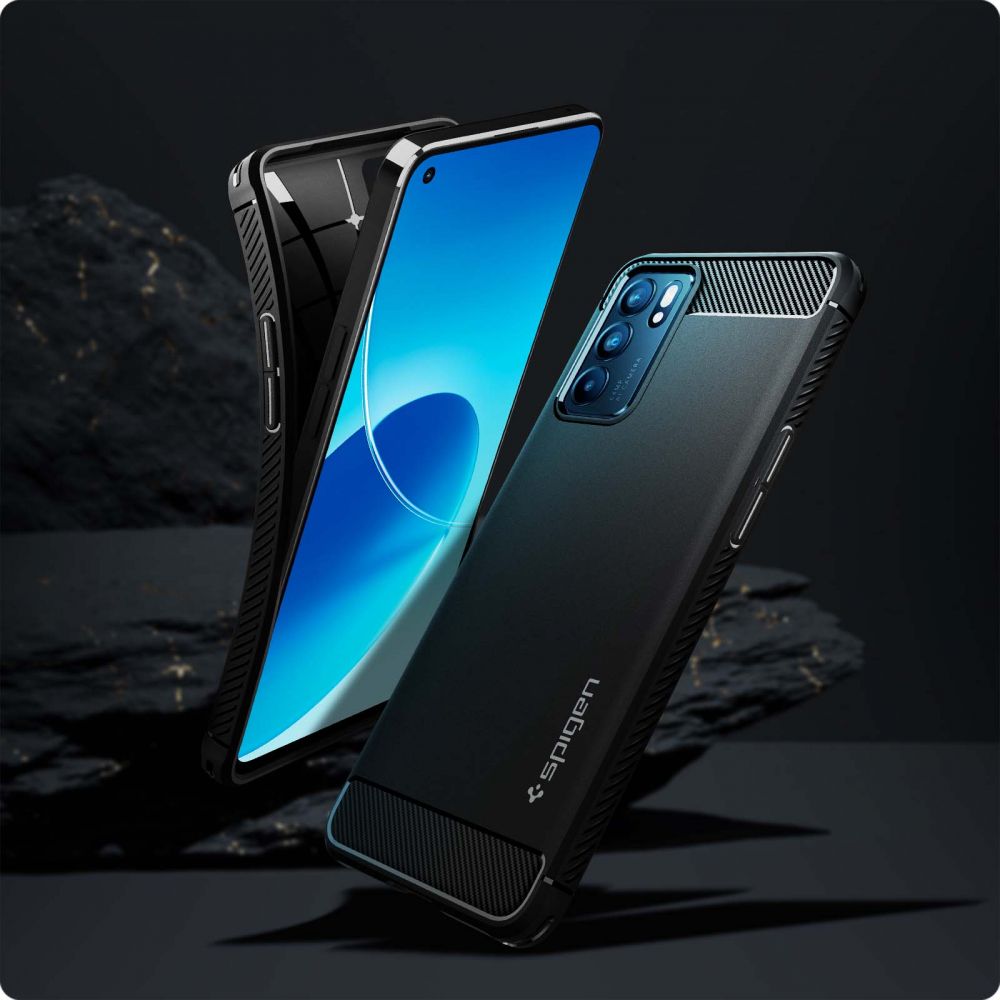 Pokrowiec pancerny Spigen Rugged Armor czarny Oppo Reno 6 5G / 2 Pokrowiec pancerny Spigen Rugged Armor czarny Oppo Reno 6 5G / 2