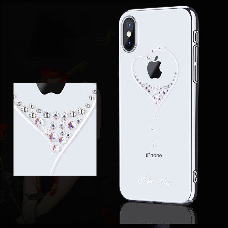Pokrowiec silikonowy Kingxbar Wish Series z kryszta�ami Swarovskiego srebrny Apple iPhone XS / 7