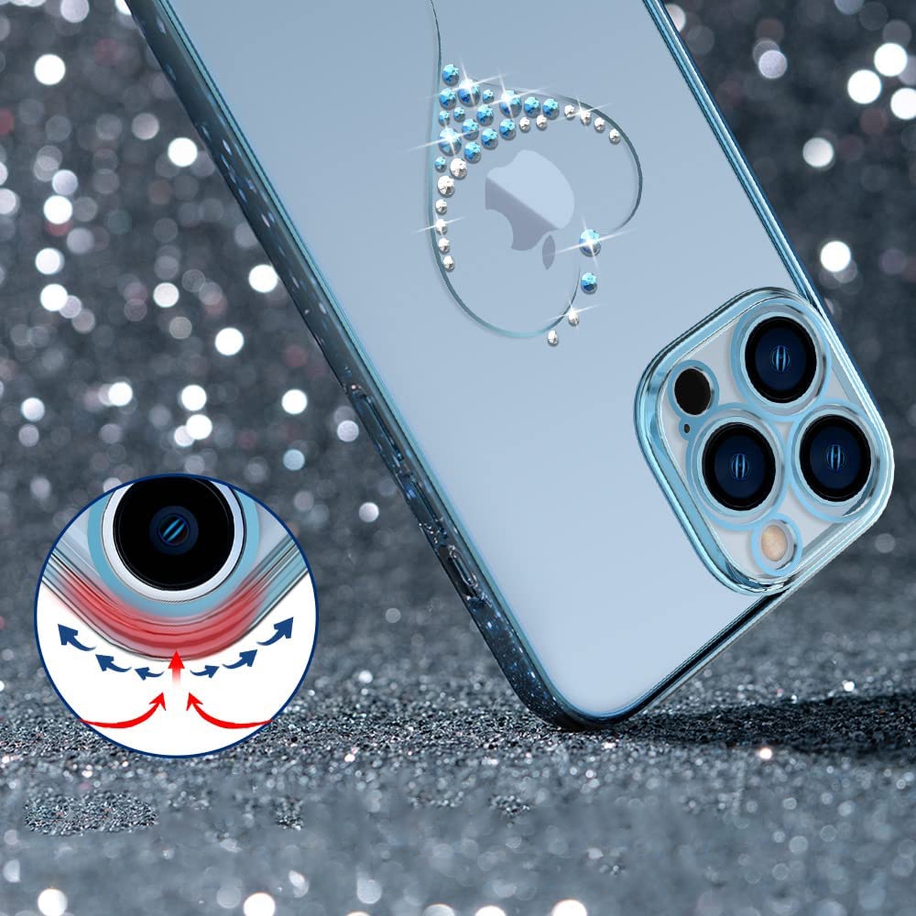 Pokrowiec silikonowy Kingxbar Wish Series z kryszta�ami Swarovskiego niebieski Apple iPhone 13 Pro Max / 3