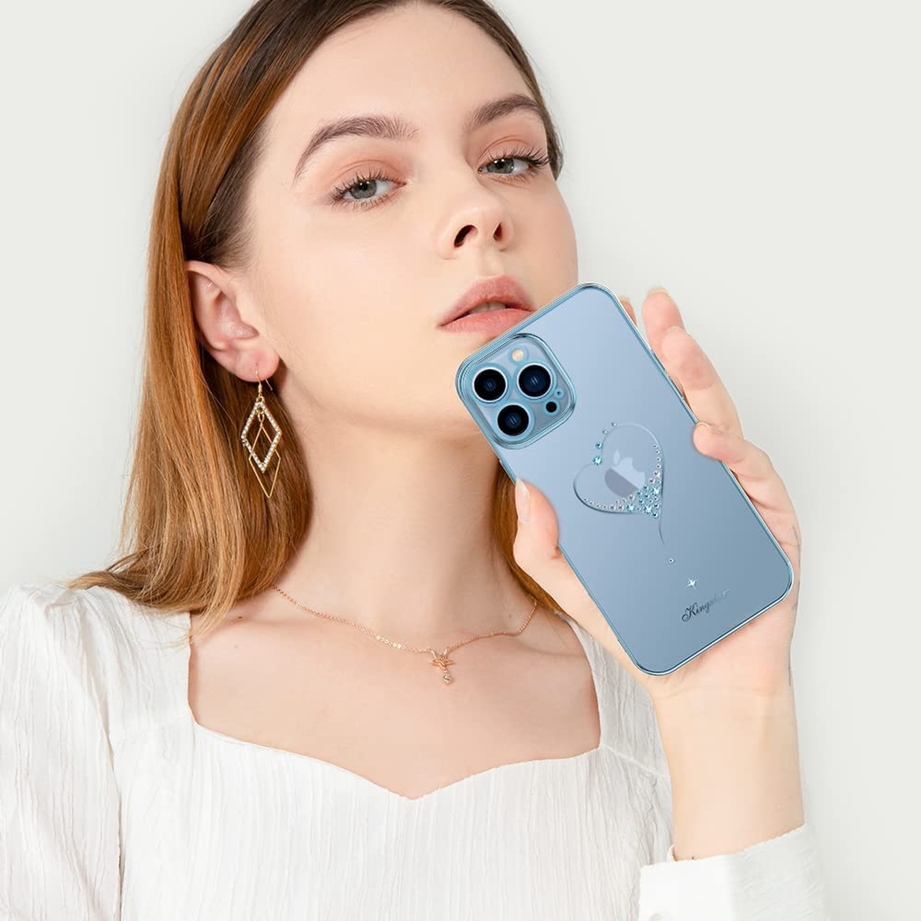 Pokrowiec silikonowy Kingxbar Wish Series z kryszta�ami Swarovskiego niebieski Apple iPhone 13 Pro Max / 6