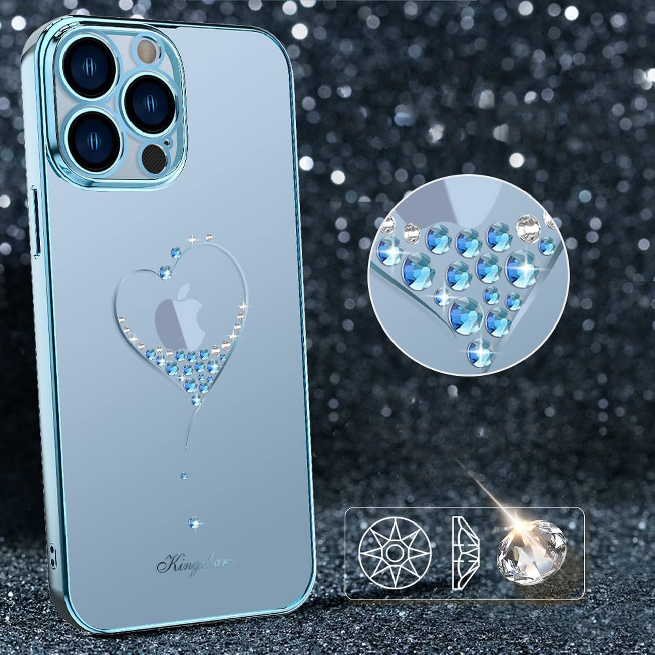 Pokrowiec silikonowy Kingxbar Wish Series z kryszta�ami Swarovskiego niebieski Apple iPhone 13 Pro Max / 9