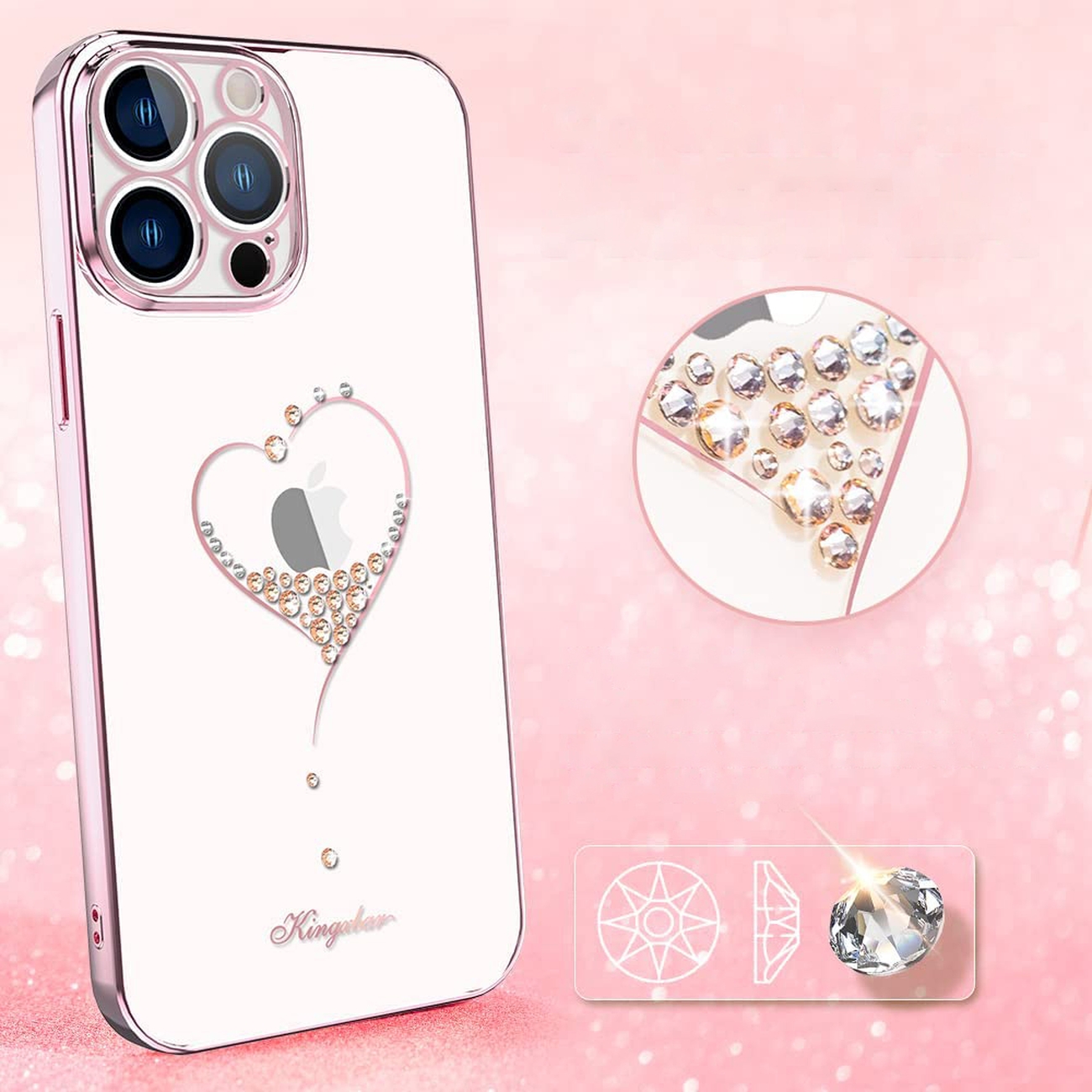 Pokrowiec silikonowy Kingxbar Wish Series z kryszta�ami Swarovskiego r�owy Apple iPhone 13 Pro / 3