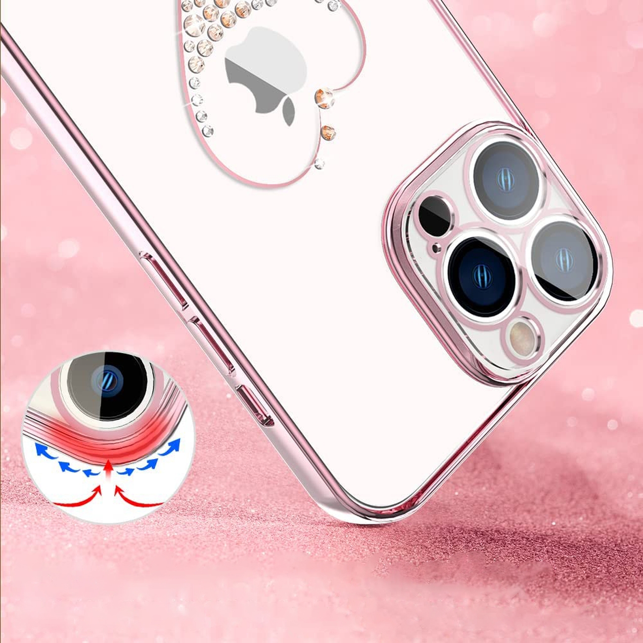 Pokrowiec silikonowy Kingxbar Wish Series z kryszta�ami Swarovskiego r�owy Apple iPhone 13 Pro / 4