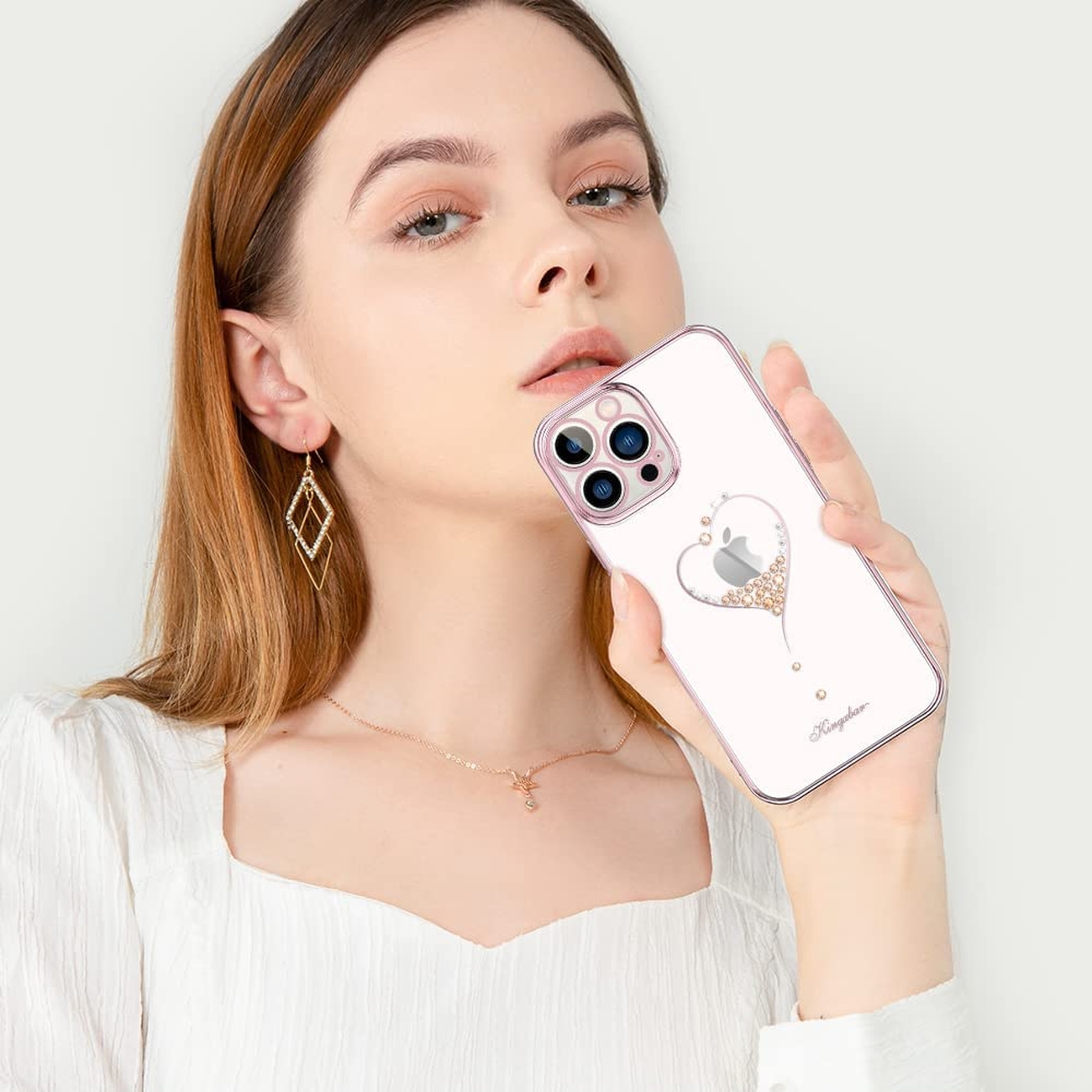 Pokrowiec silikonowy Kingxbar Wish Series z kryszta�ami Swarovskiego r�owy Apple iPhone 13 Pro Max / 8