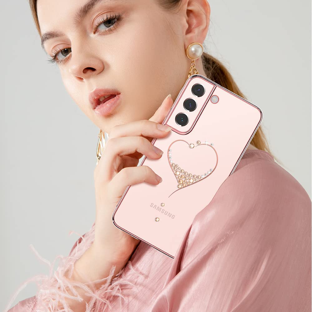 Pokrowiec silikonowy Kingxbar Wish Series z kryszta�ami Swarovskiego r�owy Samsung Galaxy S22 / 3