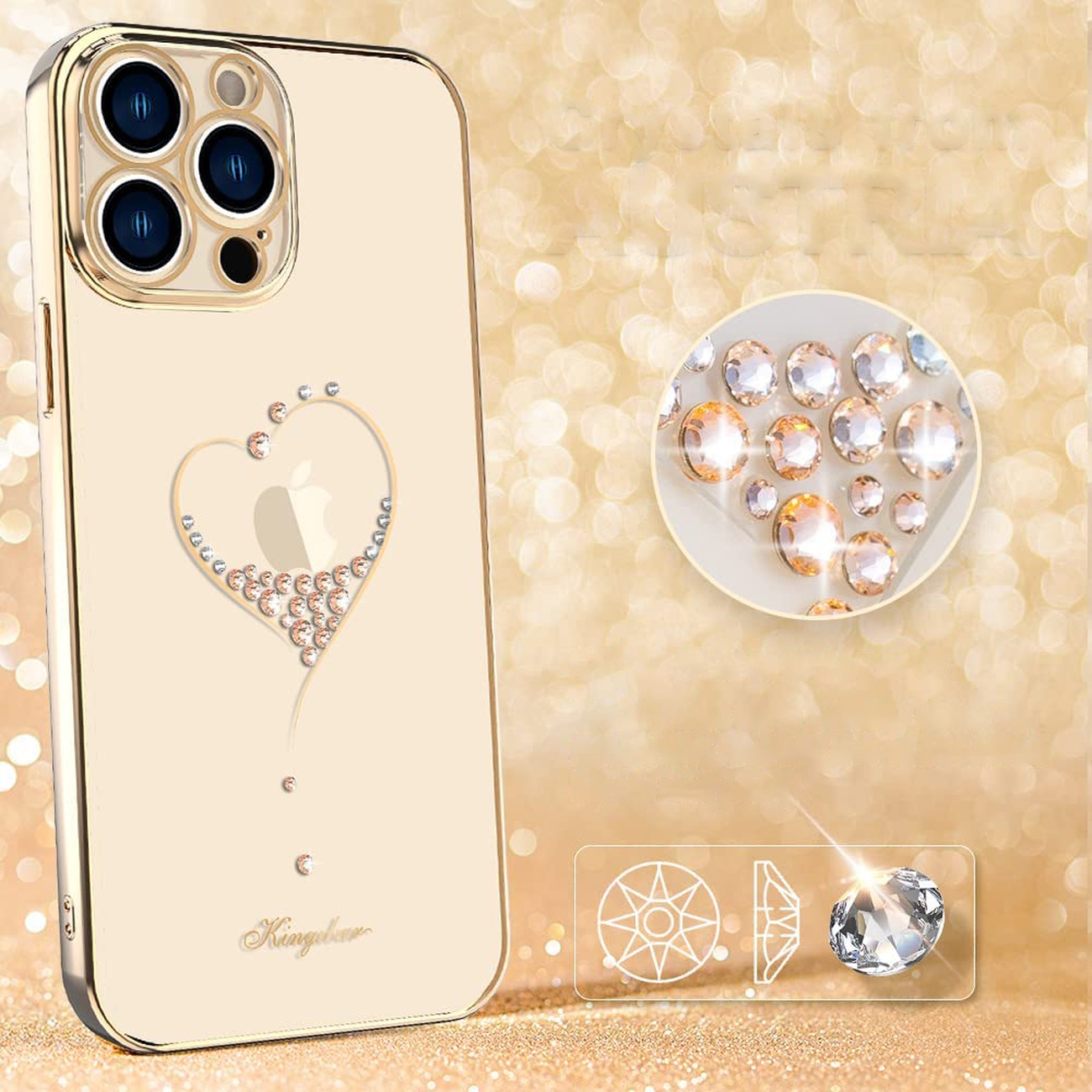 Pokrowiec silikonowy Kingxbar Wish Series z kryszta�ami Swarovskiego z�oty Apple iPhone 13 Pro Max / 3