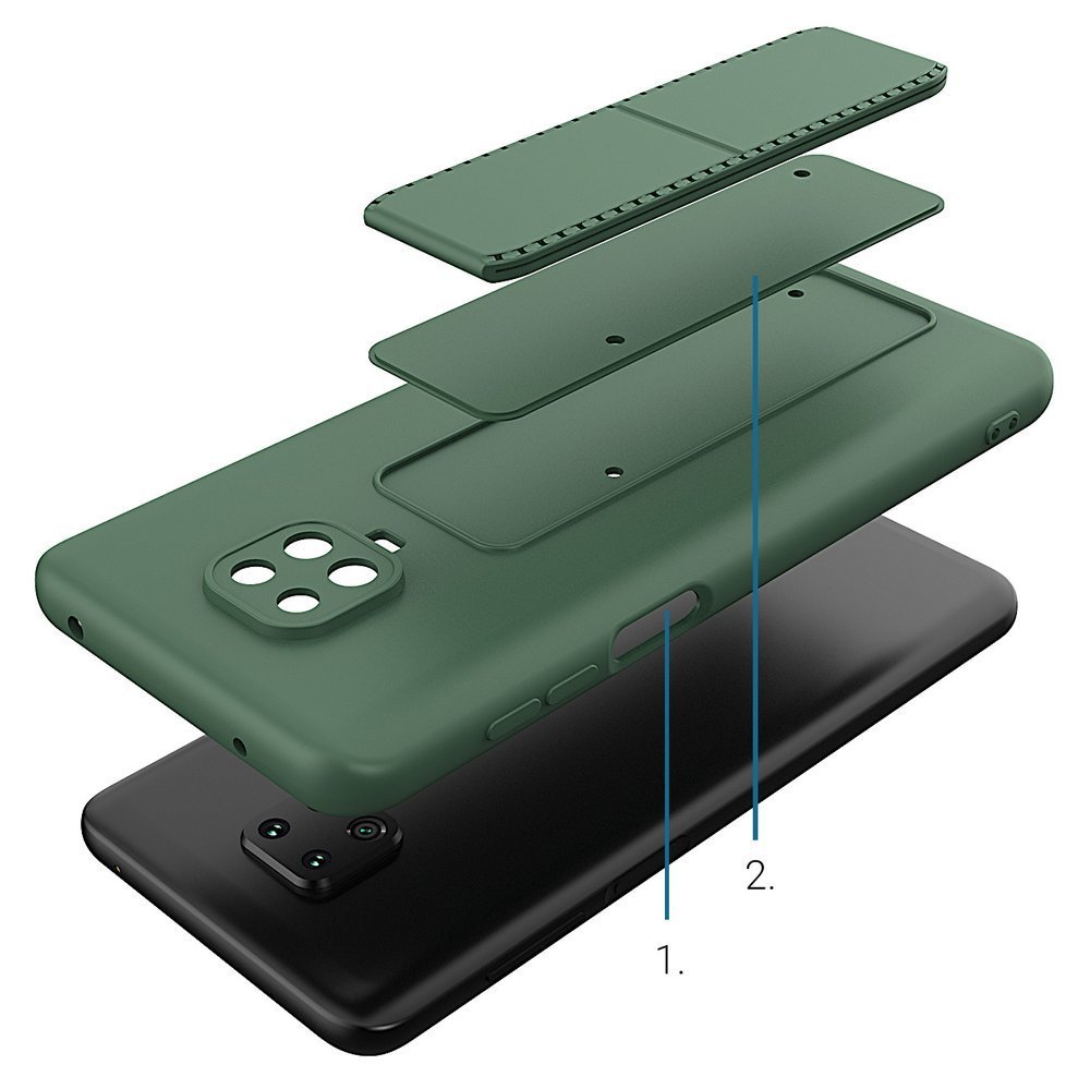 Pokrowiec silikonowy Wozinsky Kickstand Case ciemnozielony Xiaomi Redmi Note 9 Pro / 3