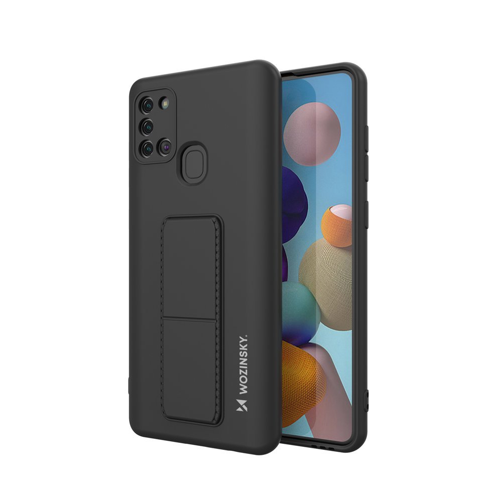 Pokrowiec silikonowy Wozinsky Kickstand Case czarny Samsung Galaxy A21s