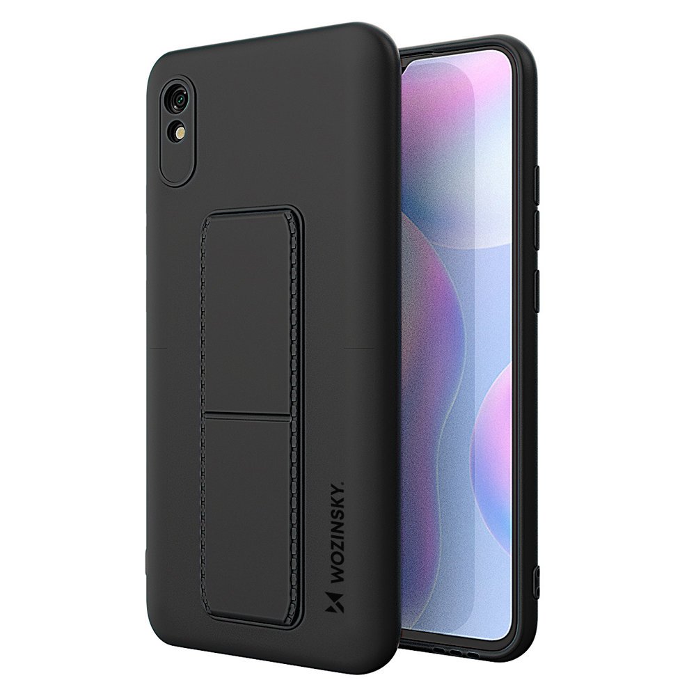 Pokrowiec silikonowy Wozinsky Kickstand Case czarny Xiaomi Redmi Note 9 Pro