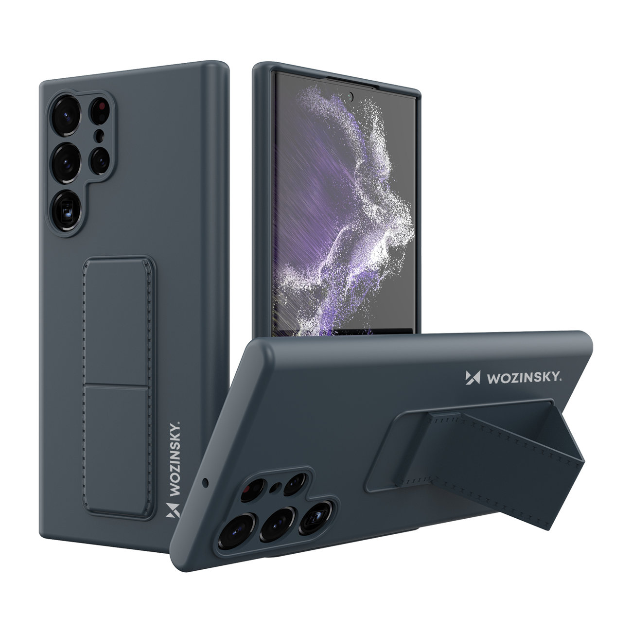 Pokrowiec silikonowy Wozinsky Kickstand Case granatowy Samsung Galaxy S22 Ultra