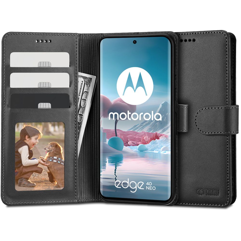 Pokrowiec Tech-protect Wallet czarny Motorola Edge 40 Neo