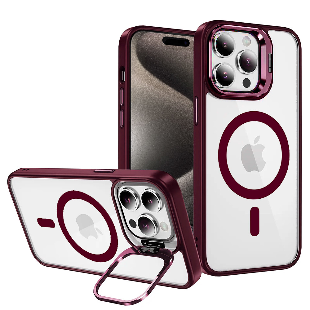 Pokrowiec Tel Protect Kickstand Magsafe Case burgundowy Apple iPhone 15 Pro Max
