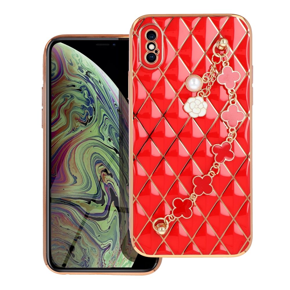 Pokrowiec Trend z łańcuszkiem czerwony Apple iPhone XS Pokrowiec Trend z łańcuszkiem czerwony Apple iPhone XS
