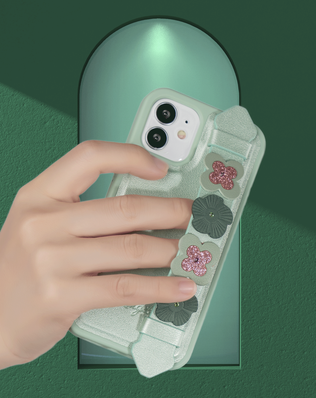 Pokrowiec �elowy Kingxbar Sweet Series z kryszta�ami Swarovskiego zielony Apple iPhone 12 Pro / 8