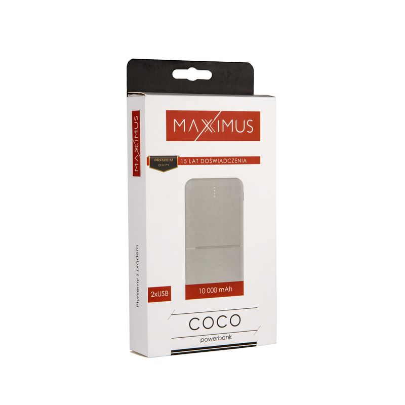 POWERBANK MX COCO 10 000 mAh, 2xUSB, 10W Li-Po, WHITE / BIA�Y, + kabel microUSB / 4